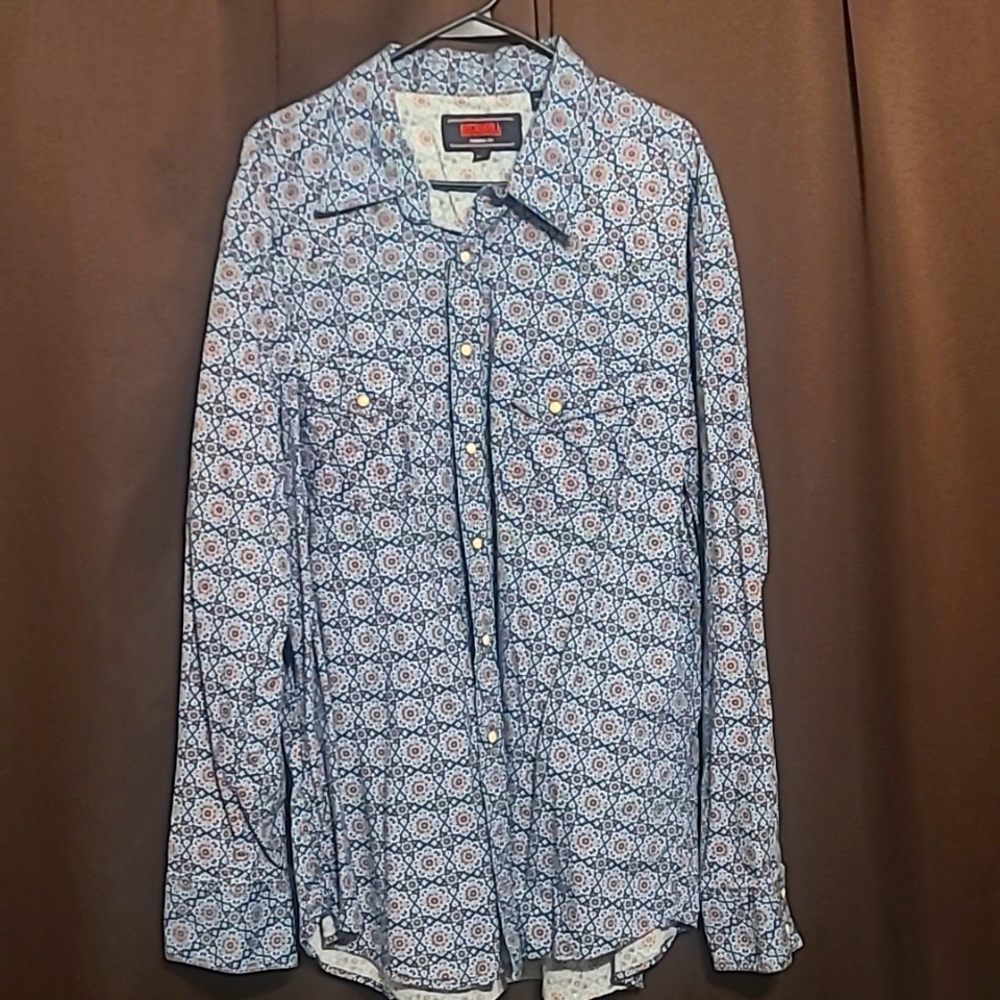 Rock & Roll Denim Western Print Pearl Snap